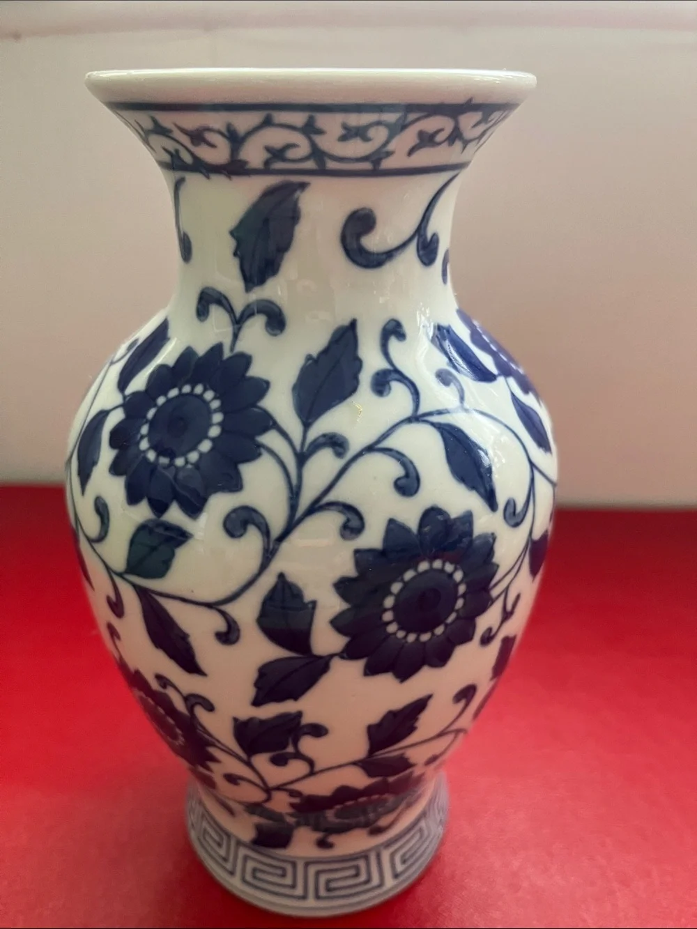 blue and white vase Asian style vase Chinoiserie vase flower made in China  8”H